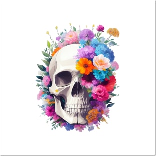 Yet Another Skull With Flowers - Watercolor - AI Art Posters and Art